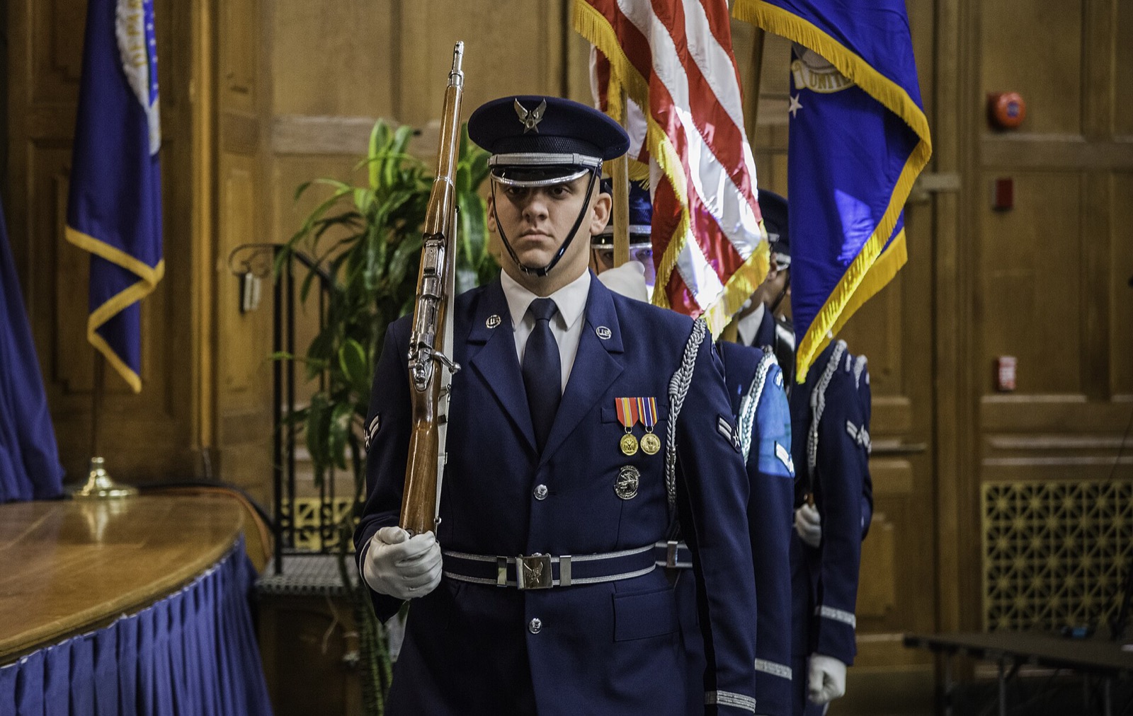 U.S. Military District of Washington Joint Armed Forces Color Guard presenting the colors at a National Hispanic Heritage Month observance